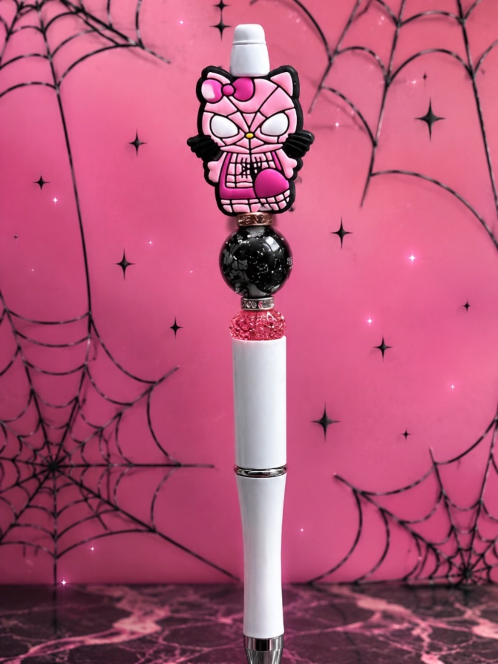 Spooky Pink Kitty Beaded Pen